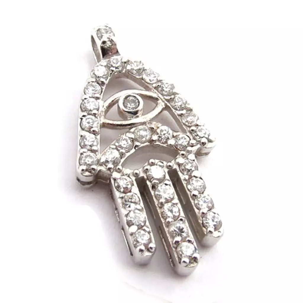les trésors de lily Pendentif argent 'Main de Fatma' blanc [J9528]