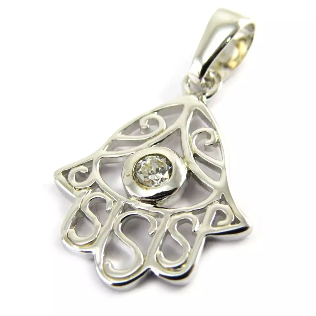 les trésors de lily Pendentif argent 'Main de Fatma' blanc [M1709]