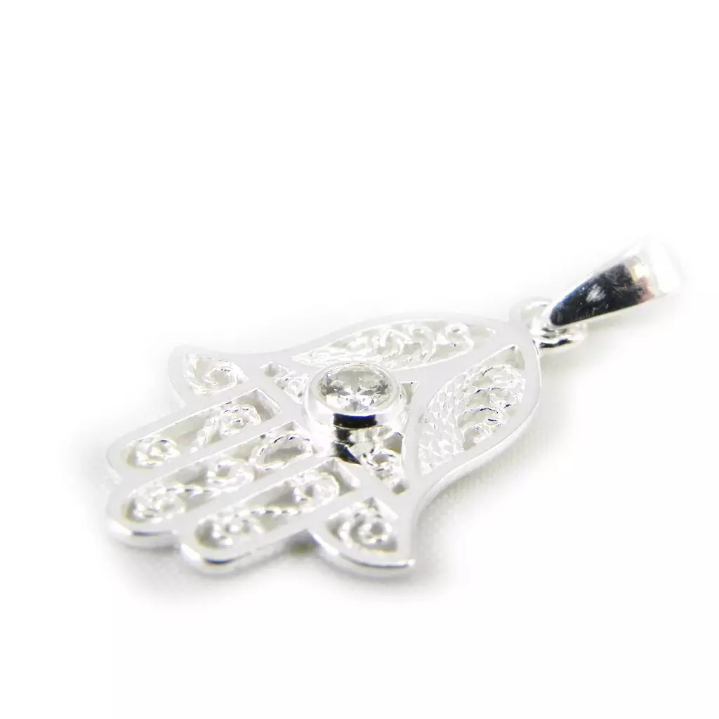 Les Trésors De Lily Pendentif Argent 'Main Fatma' Blanc Argenté 20x15 Mm [G1616]