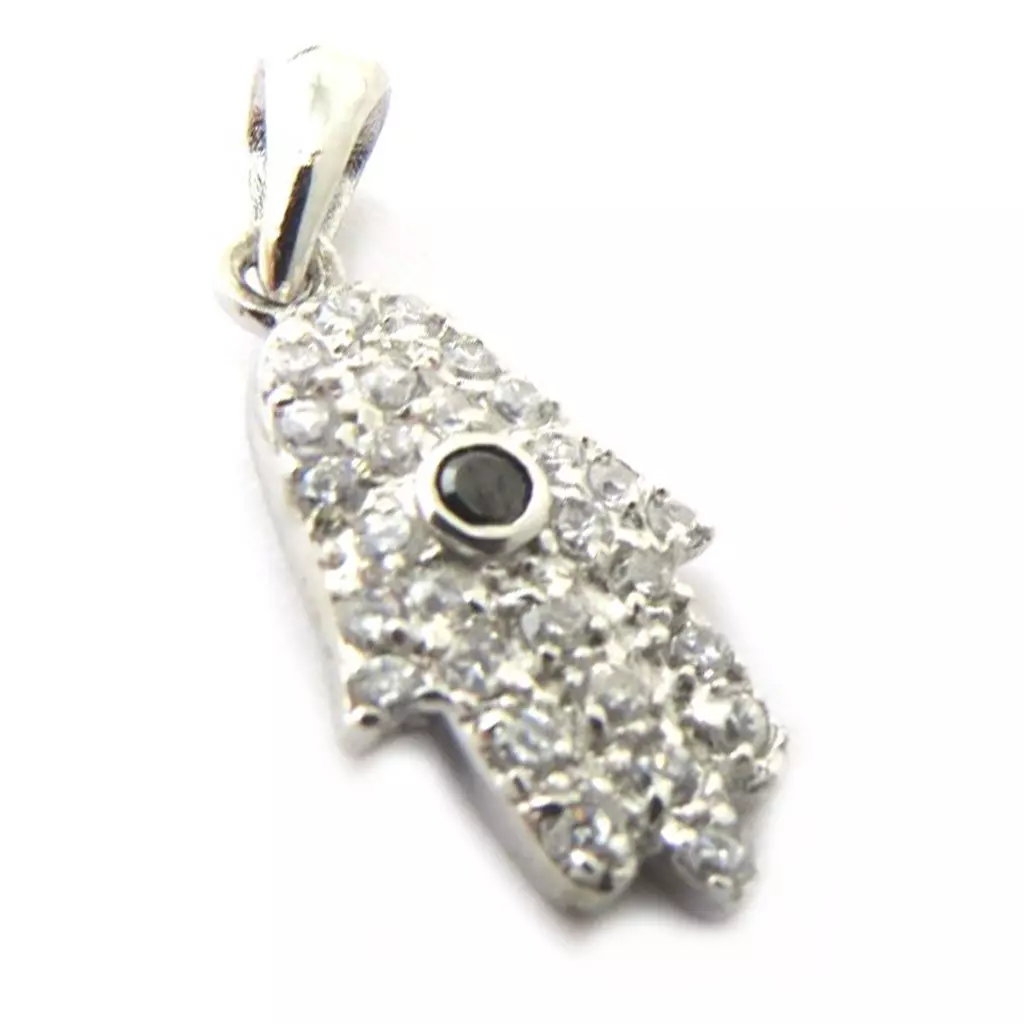 Les Trésors De Lily Pendentif Argent 'Main Fatma' Blanc Noir [M6957]