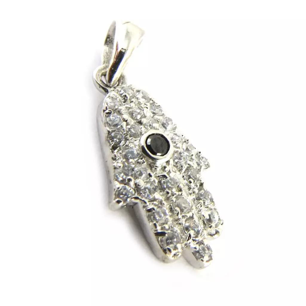 Les Trésors De Lily Pendentif Argent 'Main Fatma' Blanc Noir [M6957]