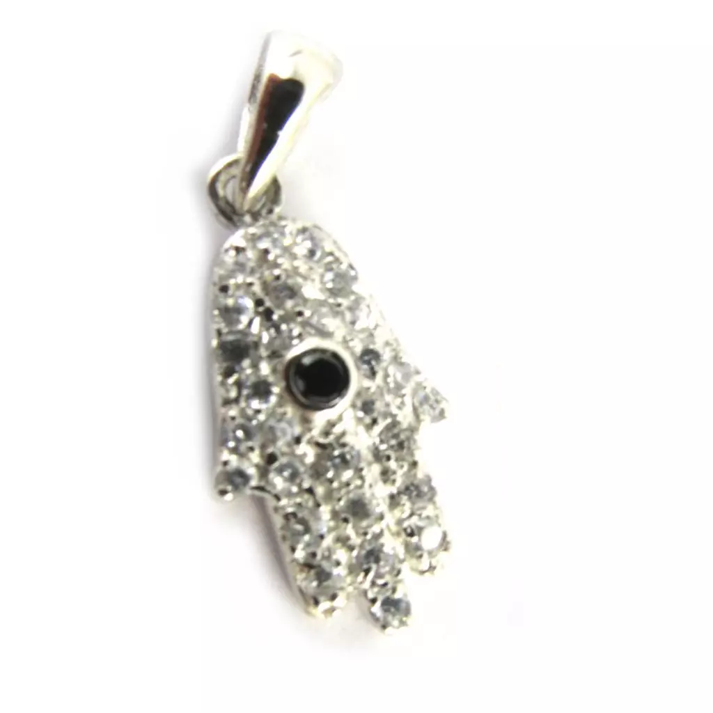 Les Trésors De Lily Pendentif Argent 'Main Fatma' Blanc Noir [M6957]