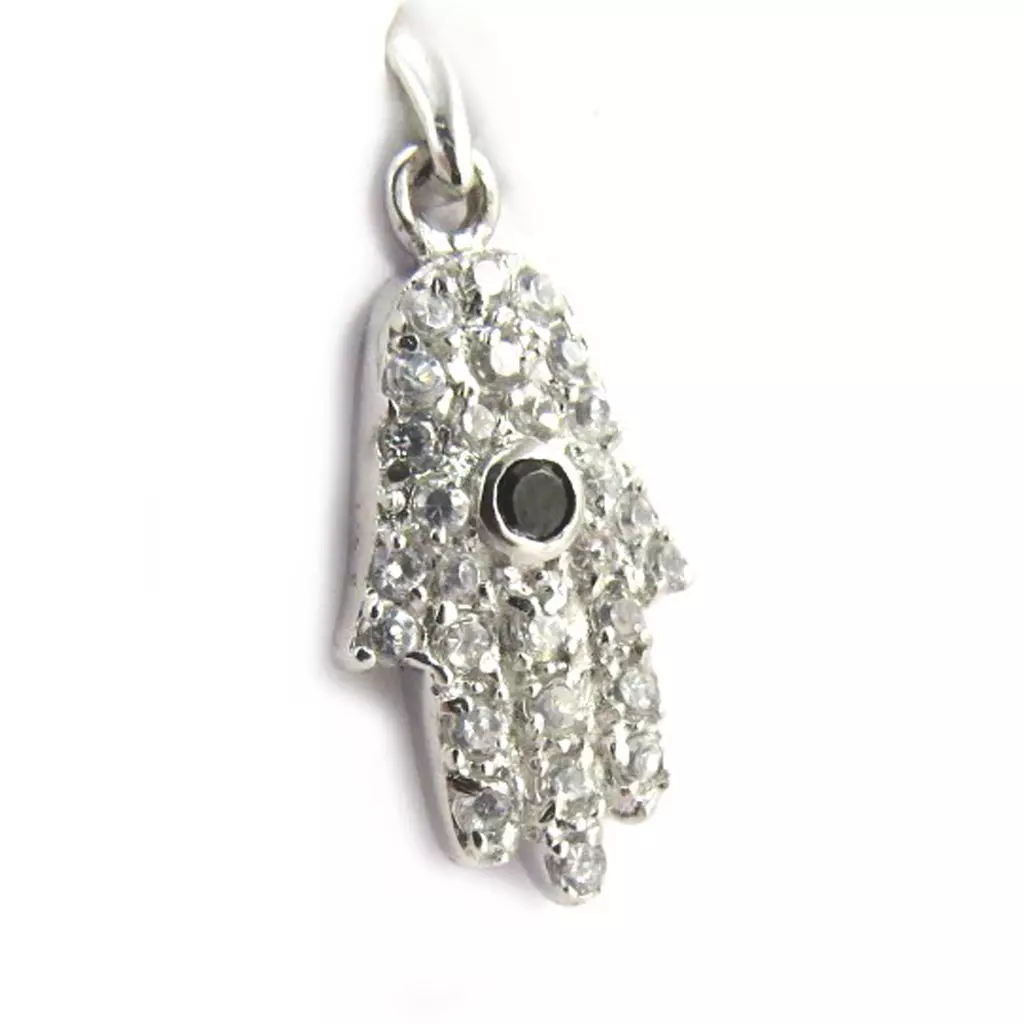 les trésors de lily Pendentif argent 'Main Fatma' blanc noir [M6957]