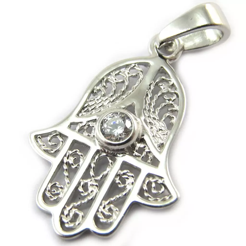 les trésors de lily Pendentif Argent 'Main Fatma' blanc (rhodié) 30x18 mm [N3972]