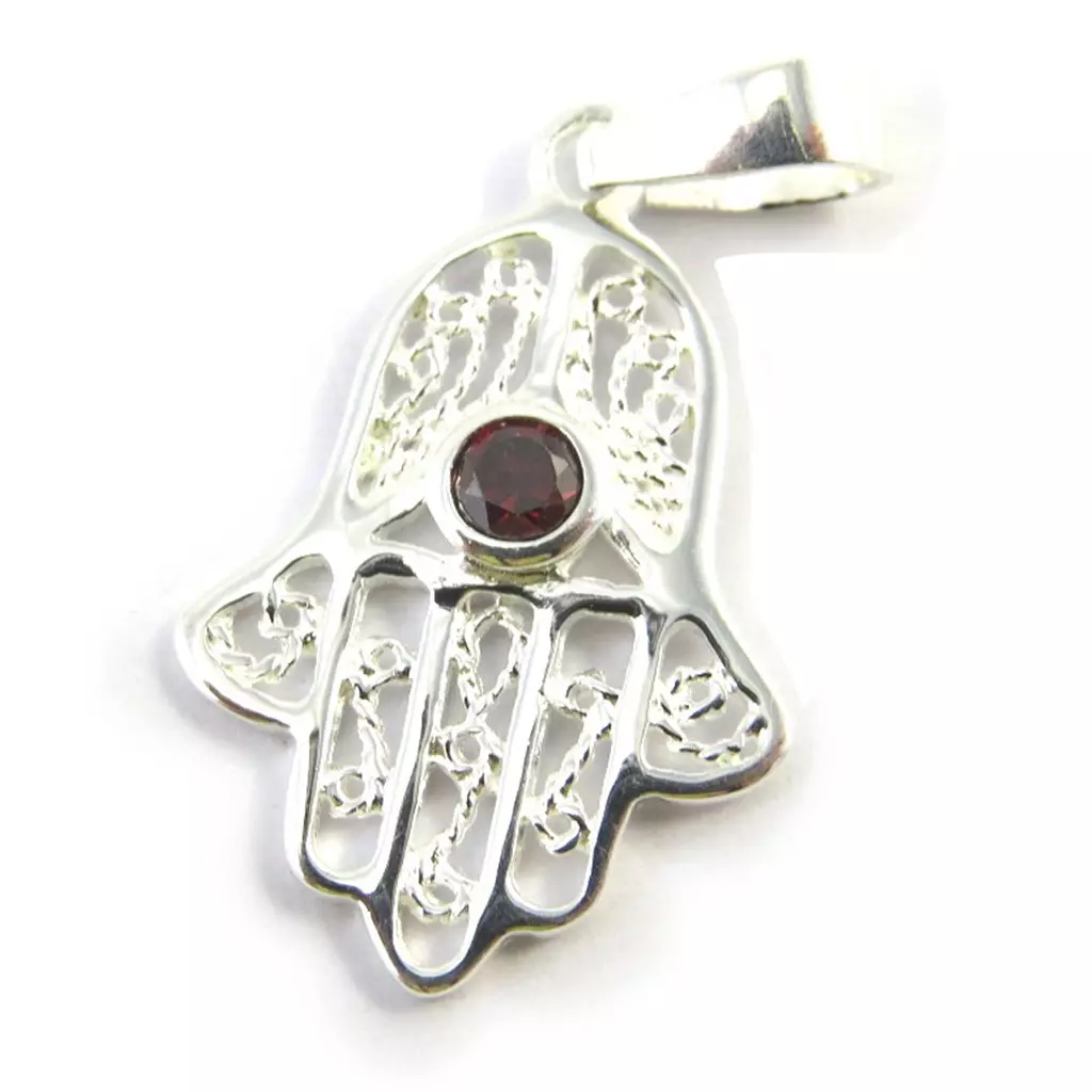 Les Trésors De Lily Pendentif Argent 'Main Fatma' Grenat Argenté (rhodié) 20x15 Mm [M6490]