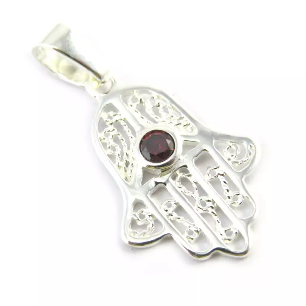 Les Trésors De Lily Pendentif Argent 'Main Fatma' Grenat Argenté (rhodié) 20x15 Mm [M6490]