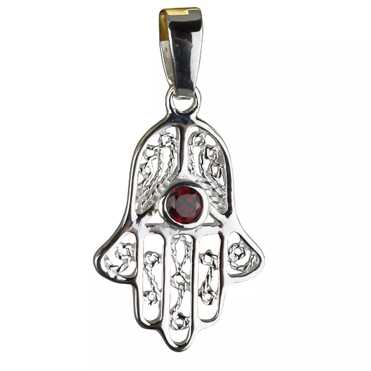 les trésors de lily Pendentif Argent 'Main Fatma' grenat argenté (rhodié) 20x15 mm [M6490]