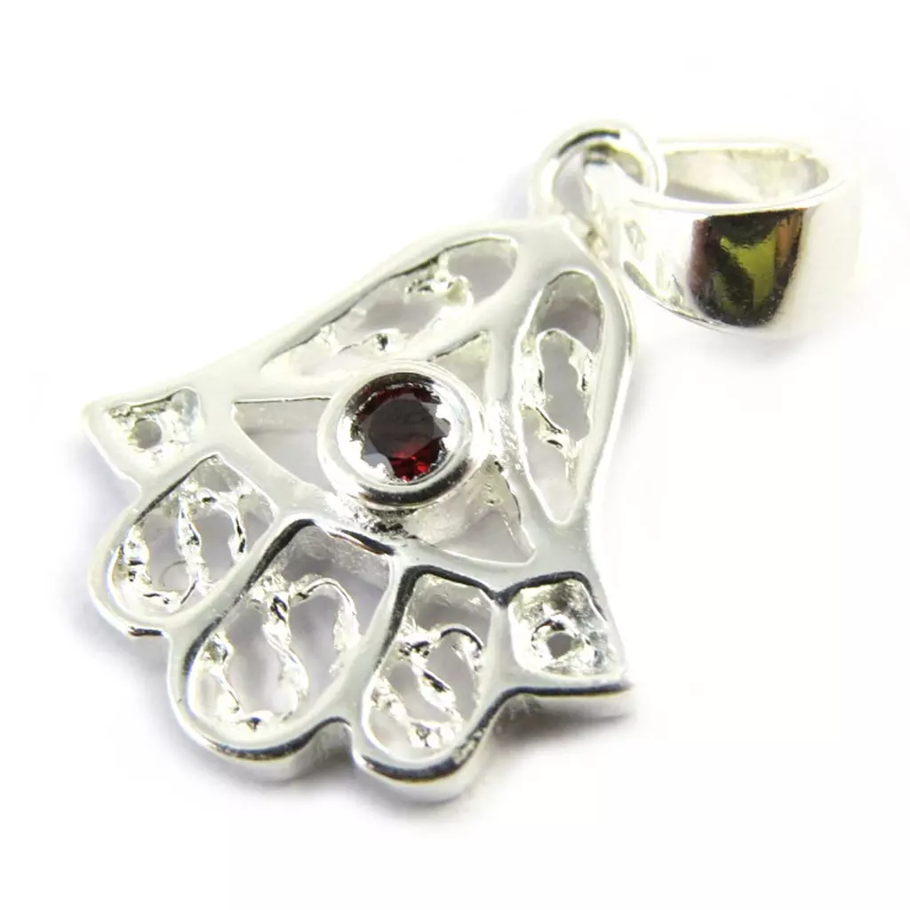 Les Trésors De Lily Pendentif Argent 'Main Fatma' Grenat [M6518]