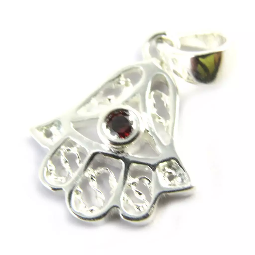 Les Trésors De Lily Pendentif Argent 'Main Fatma' Grenat [M6518]