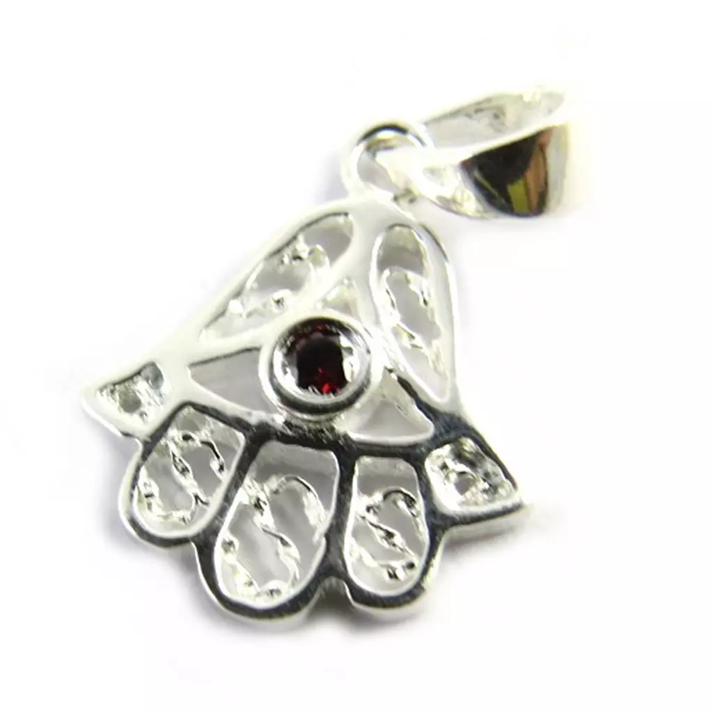 les trésors de lily Pendentif Argent 'Main Fatma' grenat [M6518]