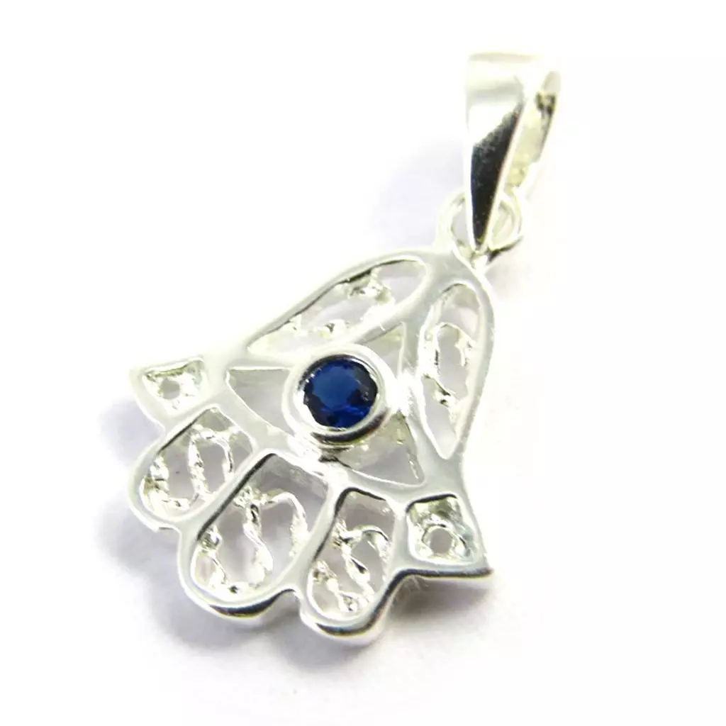 les trésors de lily Pendentif Argent 'Main Fatma' saphir [M6519]