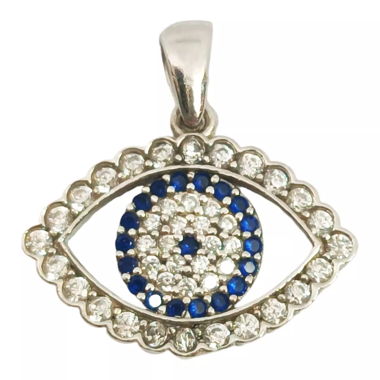 les trésors de lily Pendentif Argent 'Oeil de Fatma' bleu argenté (rhodié) 19x13 mm [R9548]