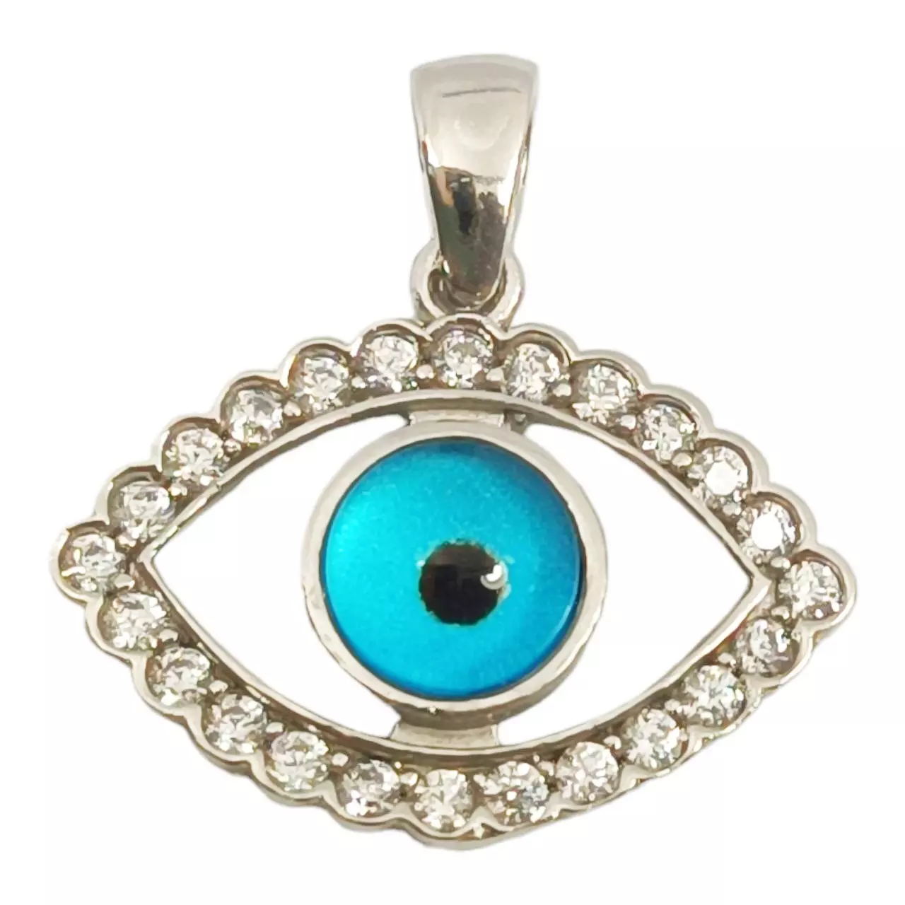 les trésors de lily Pendentif Argent 'Oeil de Fatma' bleu argenté (rhodié) 19x13 mm [R9547]