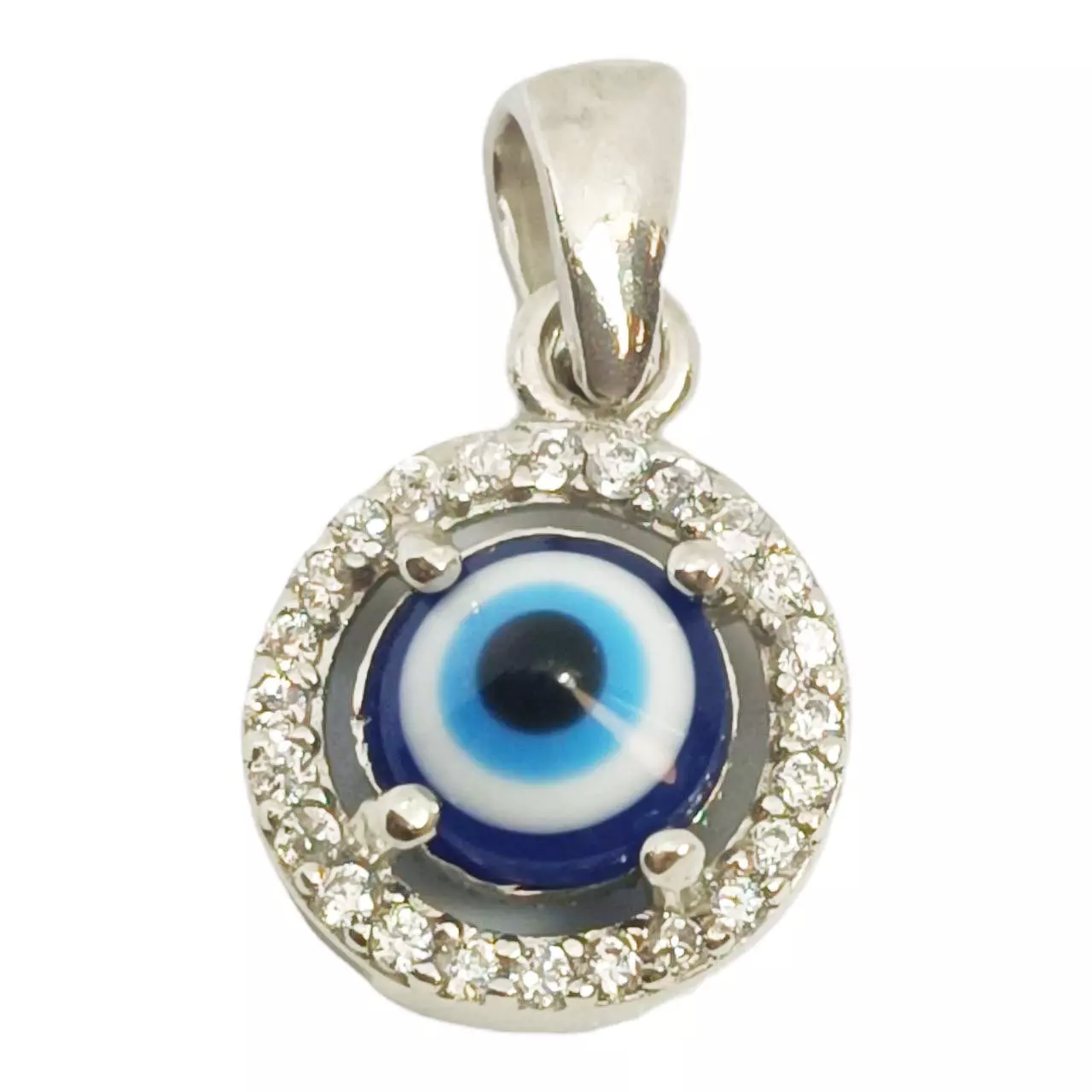 les trésors de lily Pendentif Argent 'Oeil de Fatma' bleu argenté (rhodié) 10 mm [R9549]