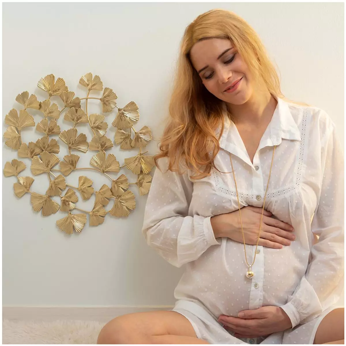Les Trésors De Lily Pendentif Artisanal 'Bola De Grossesse' Doré Argenté (ginkgo Biloba) 20 Mm [R2830]