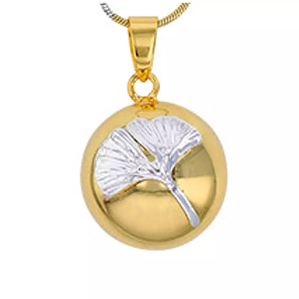 les trésors de lily Pendentif artisanal 'Bola de Grossesse' doré argenté (ginkgo biloba) 20 mm [R2830]