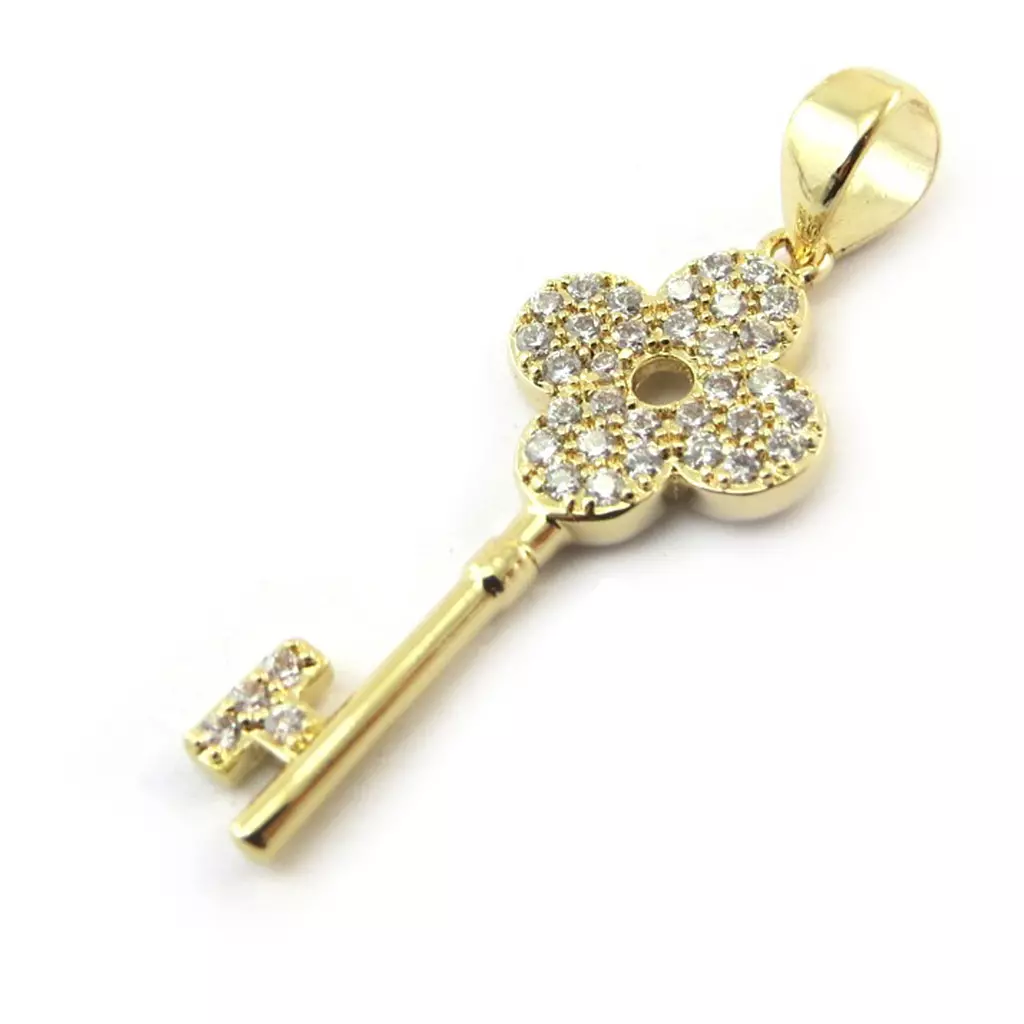 Les Trésors De Lily Pendentif 'Clé De La Chance' Plaqué Or (trèfle) 25x11 Mm [N4037]