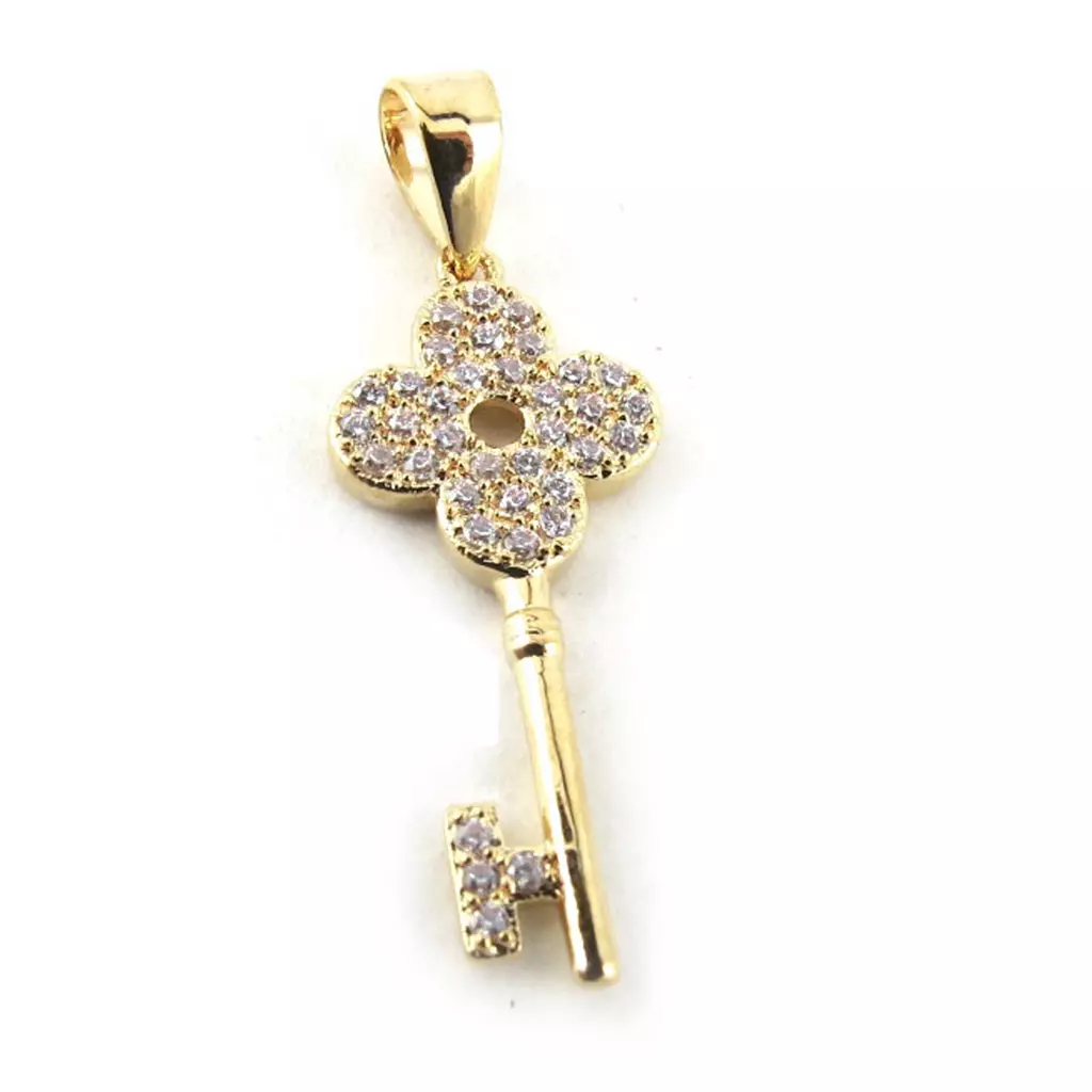 les trésors de lily Pendentif 'Clé de la Chance' Plaqué Or (trèfle) 25x11 mm [N1564]