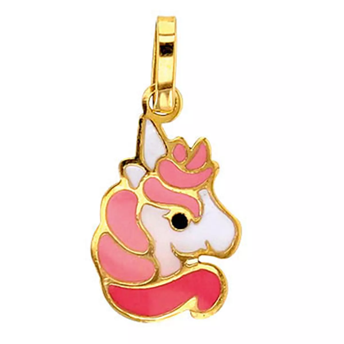 les trésors de lily Pendentif 'Licorne My Unicorn' rose blanc doré (Or 9 carats) 12x9 mm [R0407]