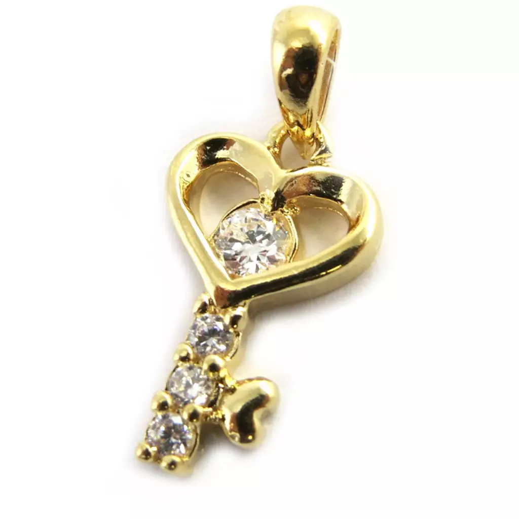 Les Trésors De Lily Pendentif Plaqué Or 'Clé Déesse' Blanc Doré 15x4 Mm [M8760]