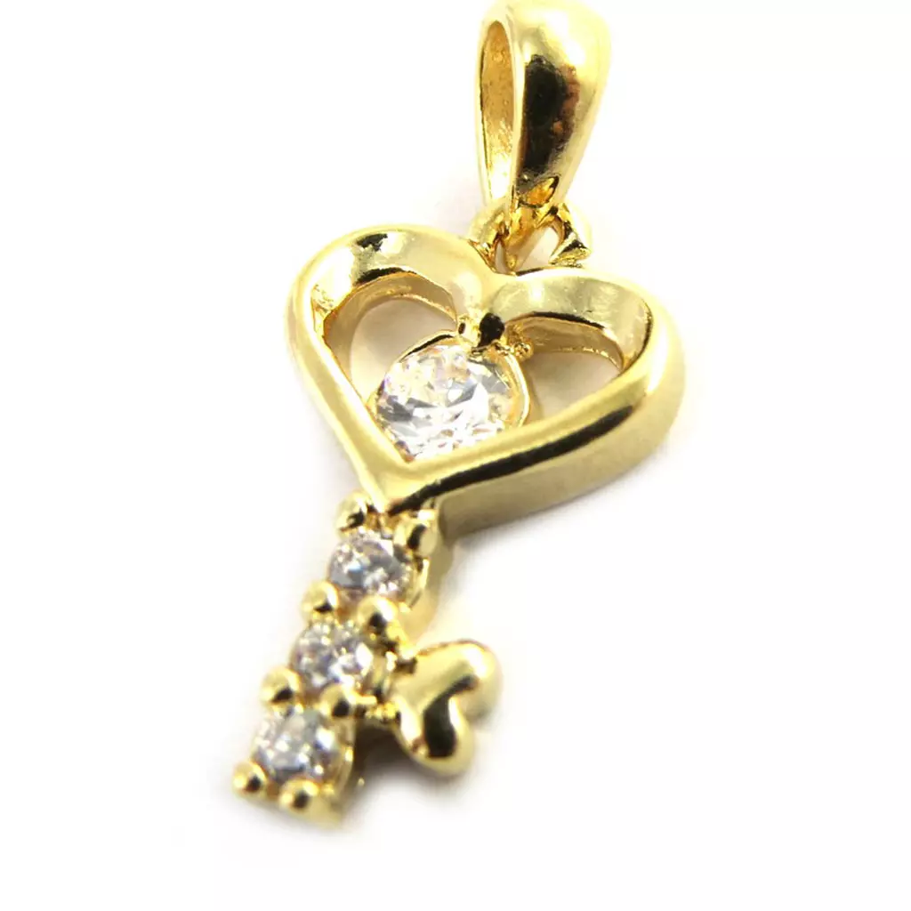 Les Trésors De Lily Pendentif Plaqué Or 'Clé Déesse' Blanc Doré 15x4 Mm [M8760]