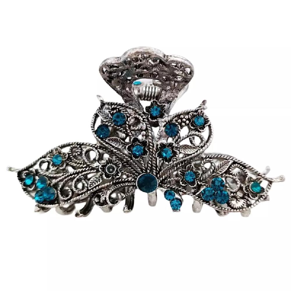 les trésors de lily Pince crabe créateur 'Sissi' turquoise argenté (papillon) 8x4 cm [R7560]