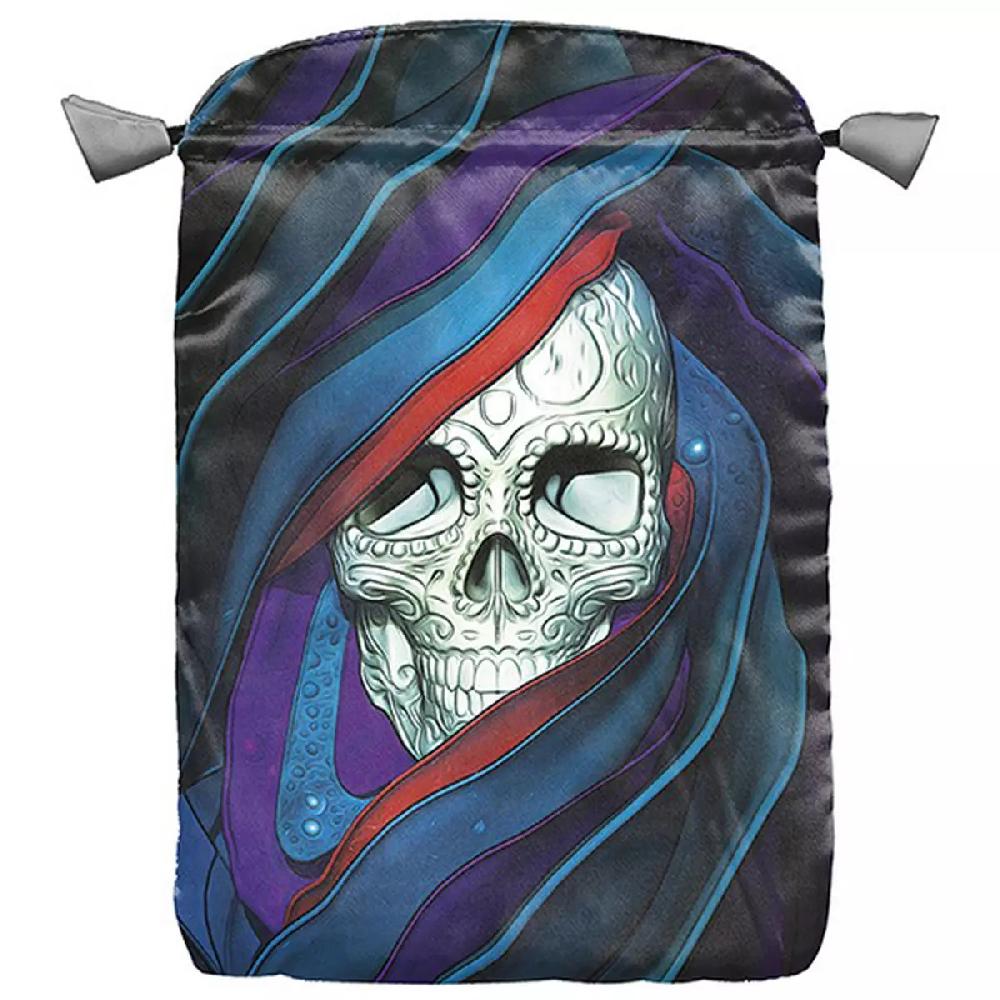 les trésors de lily Pochette tarot satin 'Santa Muerte' bleu 22x16 cm [A1448]