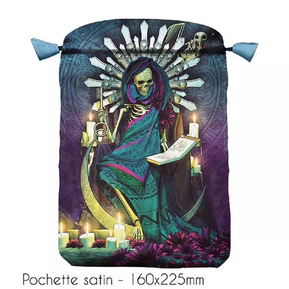 Les Trésors De Lily Pochette Tarot Satin 'Santa Muerte' Violet Vert 22x16 Cm [A1508]