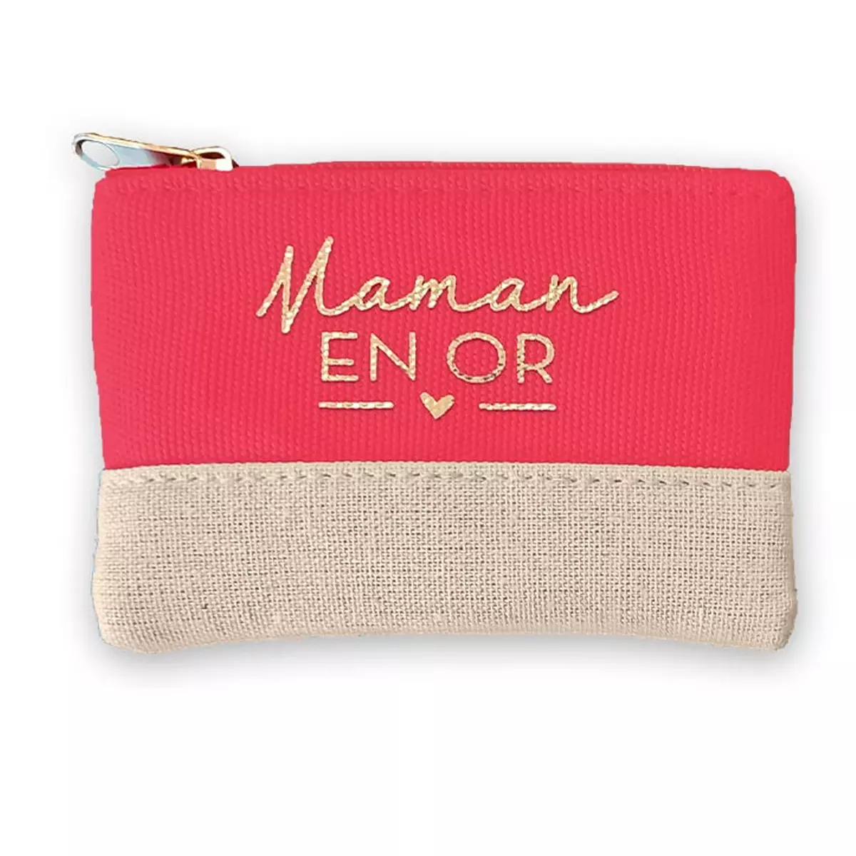 Les Trésors De Lily Porte Monnaie Toile 'Maman En Or' Rose Corail Beige 12x8 Cm [A2934]