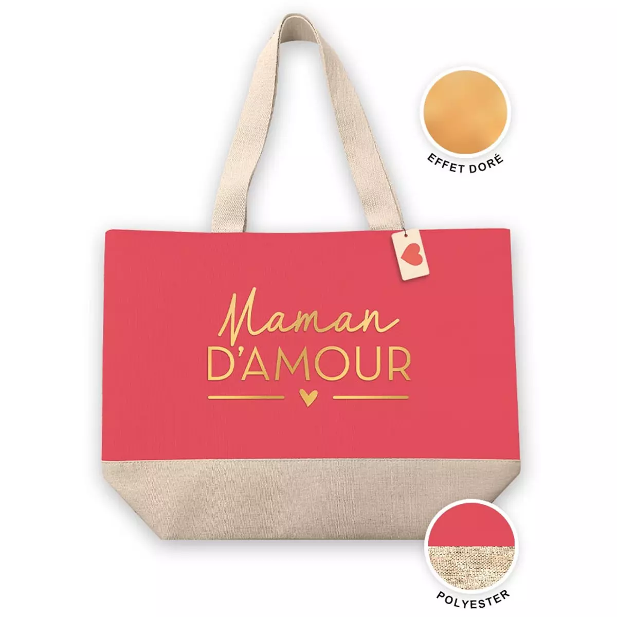 Les Trésors De Lily Sac Cabas Toile 'Maman D'Amour' Rose Corail Beige 52x38 Cm [A2935]