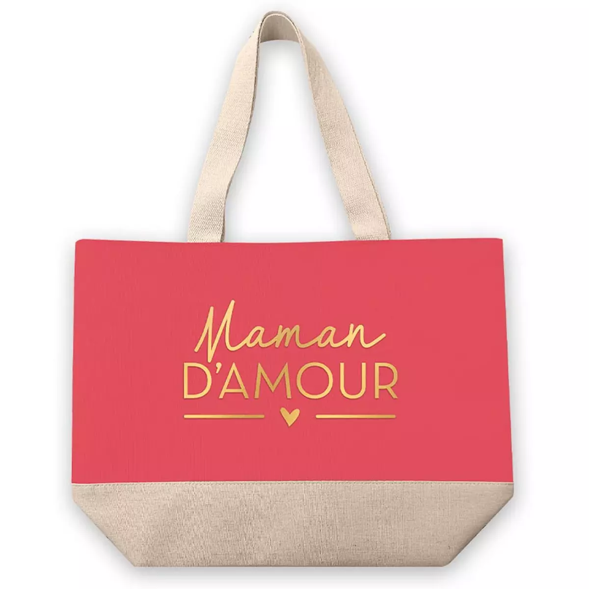 Les Trésors De Lily Sac Cabas Toile 'Maman D'Amour' Rose Corail Beige 52x38 Cm [A2935]