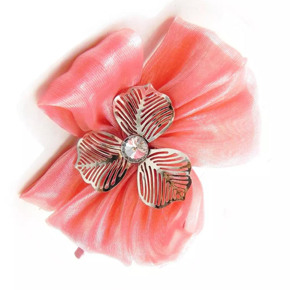 Les Trésors De Lily Serre Tête Créateur 'Sissi' Rose Saumon Satiné 10 Cm [I4113]