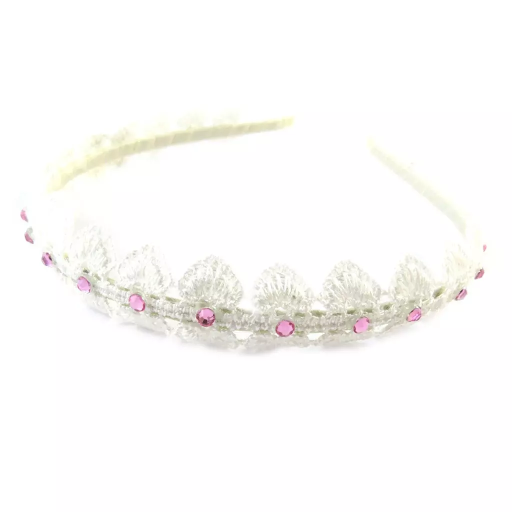 Les Trésors De Lily Serre Tête Enfant 'Scarlett' Blanc Rose Dentelle 30 Mm [N7286]