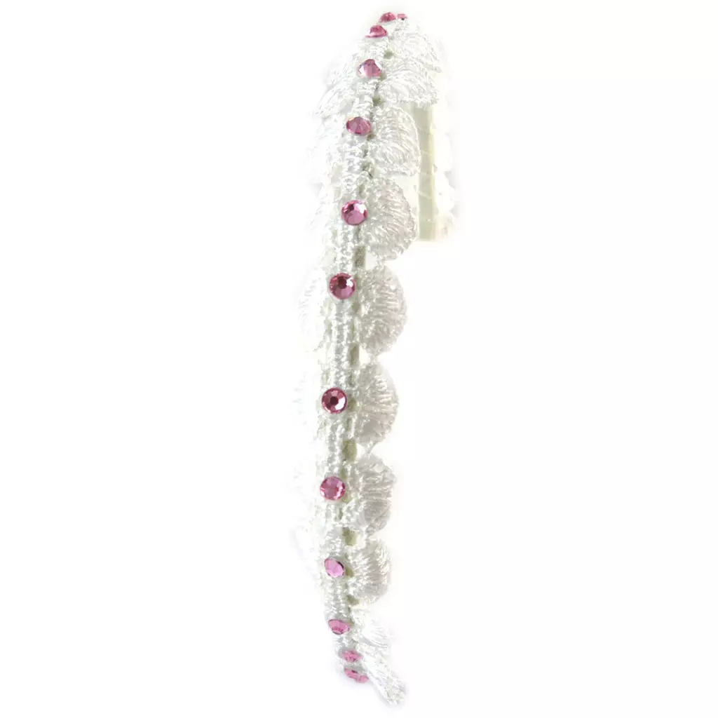 Les Trésors De Lily Serre Tête Enfant 'Scarlett' Blanc Rose Dentelle 30 Mm [N7286]
