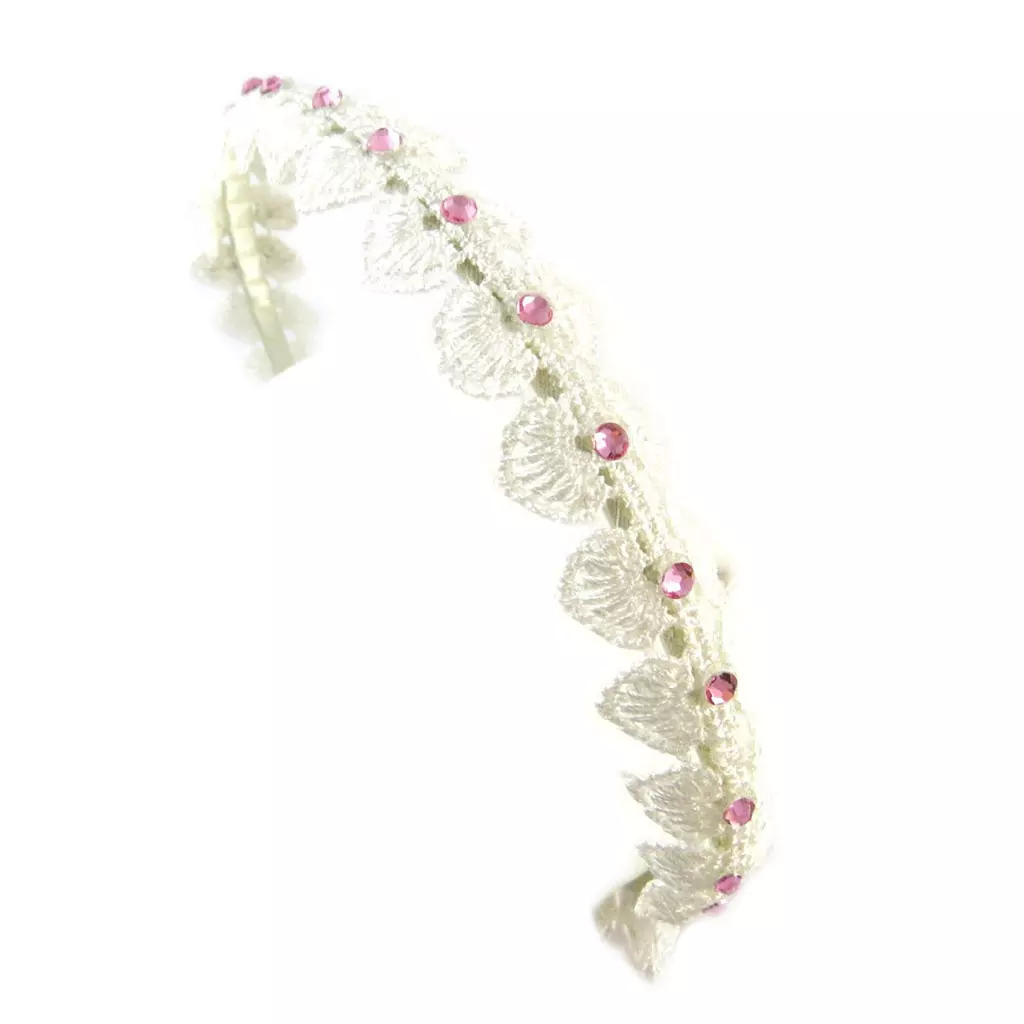 Les Trésors De Lily Serre Tête Enfant 'Scarlett' Blanc Rose Dentelle 30 Mm [N7286]