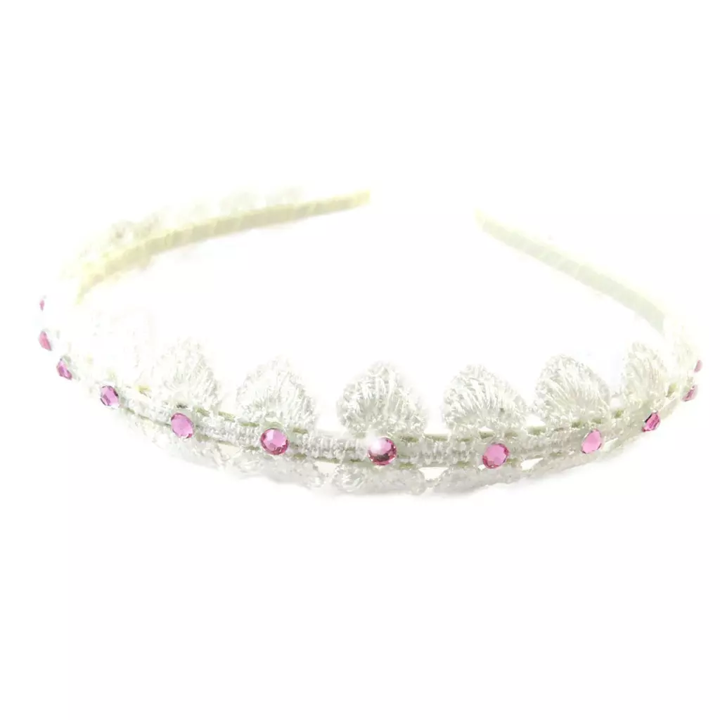 les trésors de lily Serre Tête enfant 'Scarlett' blanc rose dentelle 30 mm [N7286]