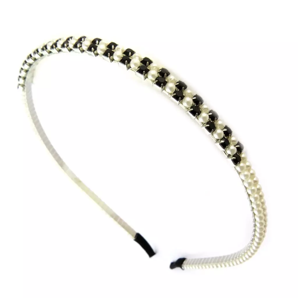 Les Trésors De Lily Serre Tête 'Sissi' Noir Ivoire 7 Mm (perles) [N8220]