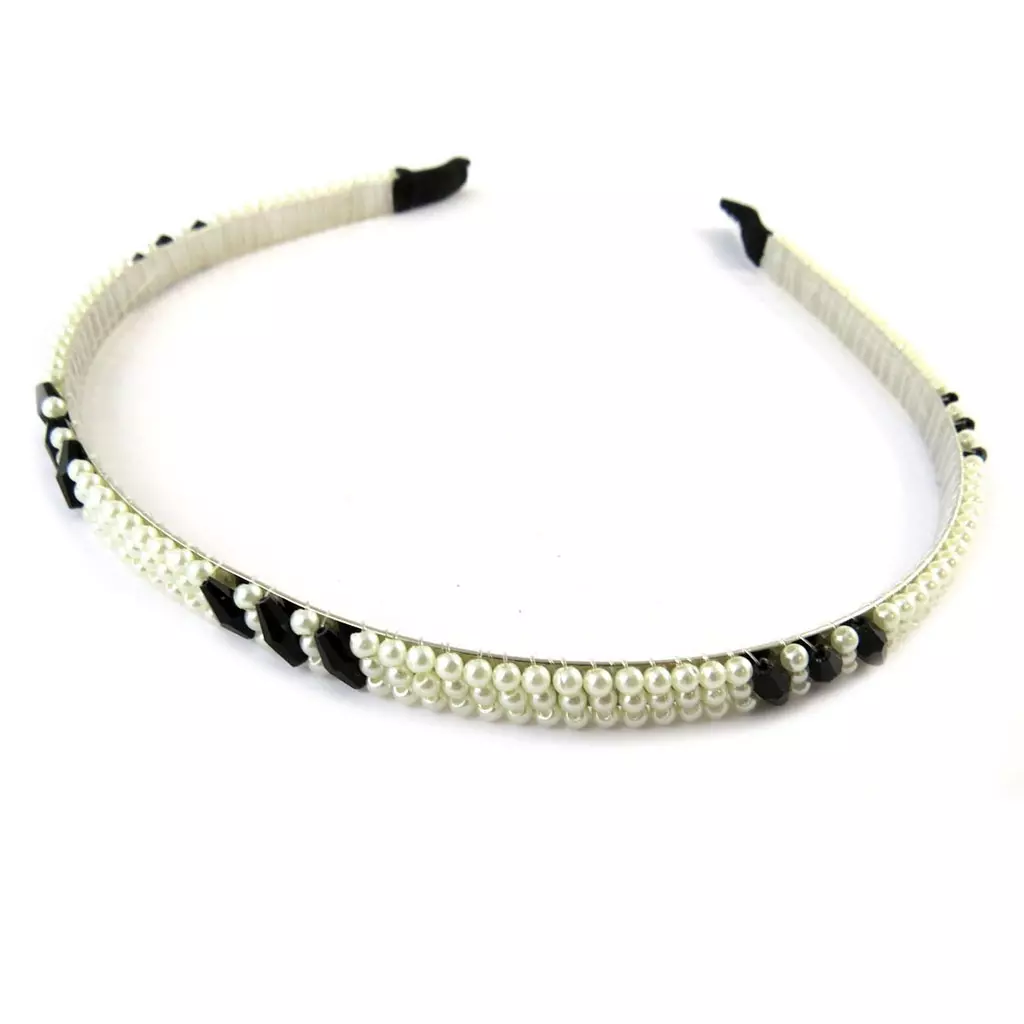 Les Trésors De Lily Serre Tête 'Sissi' Noir Ivoire 8 Mm (perles) [N8223]
