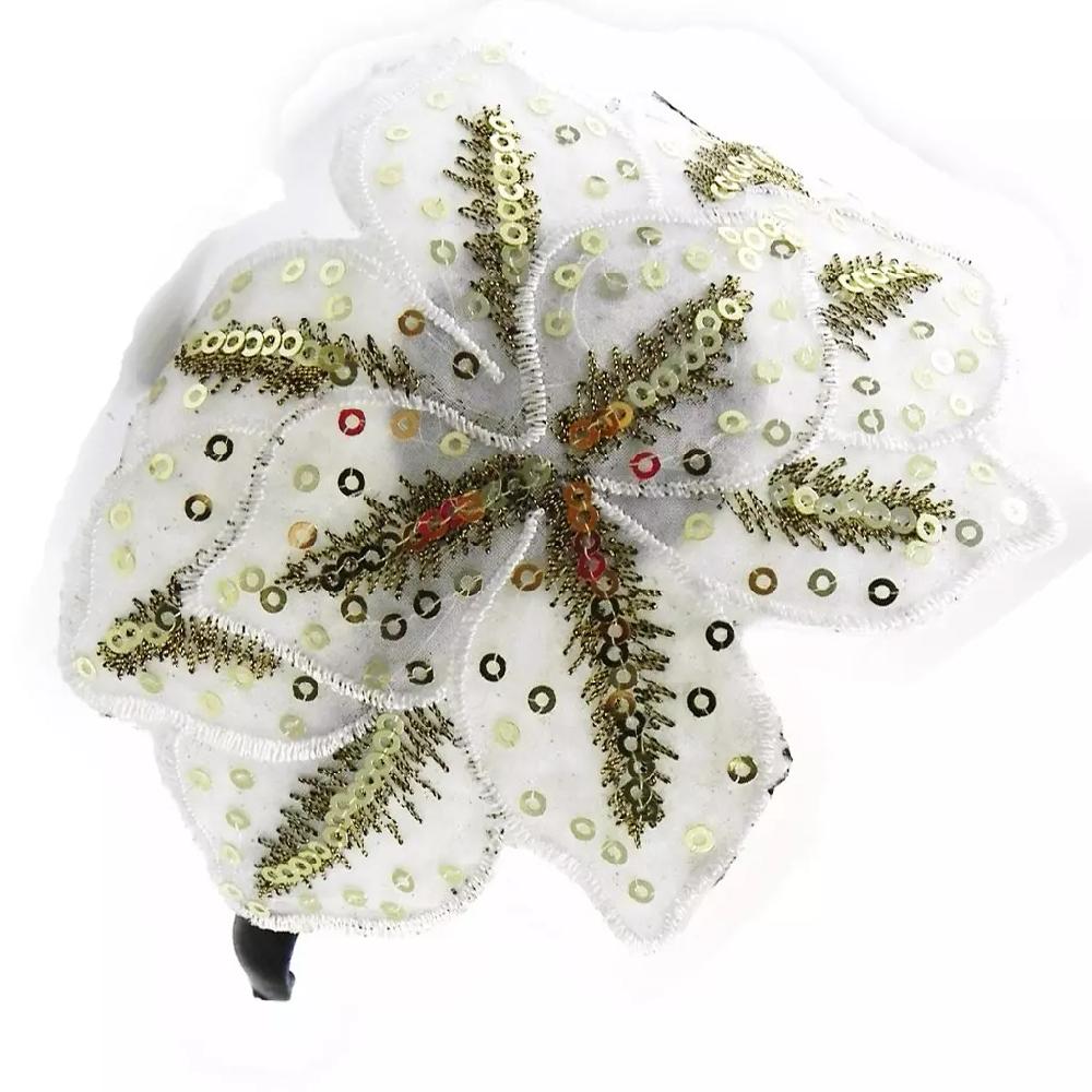 Les Trésors De Lily Serre Tête 'Vahiné' Blanc Doré 8x14 Cm [I4138]