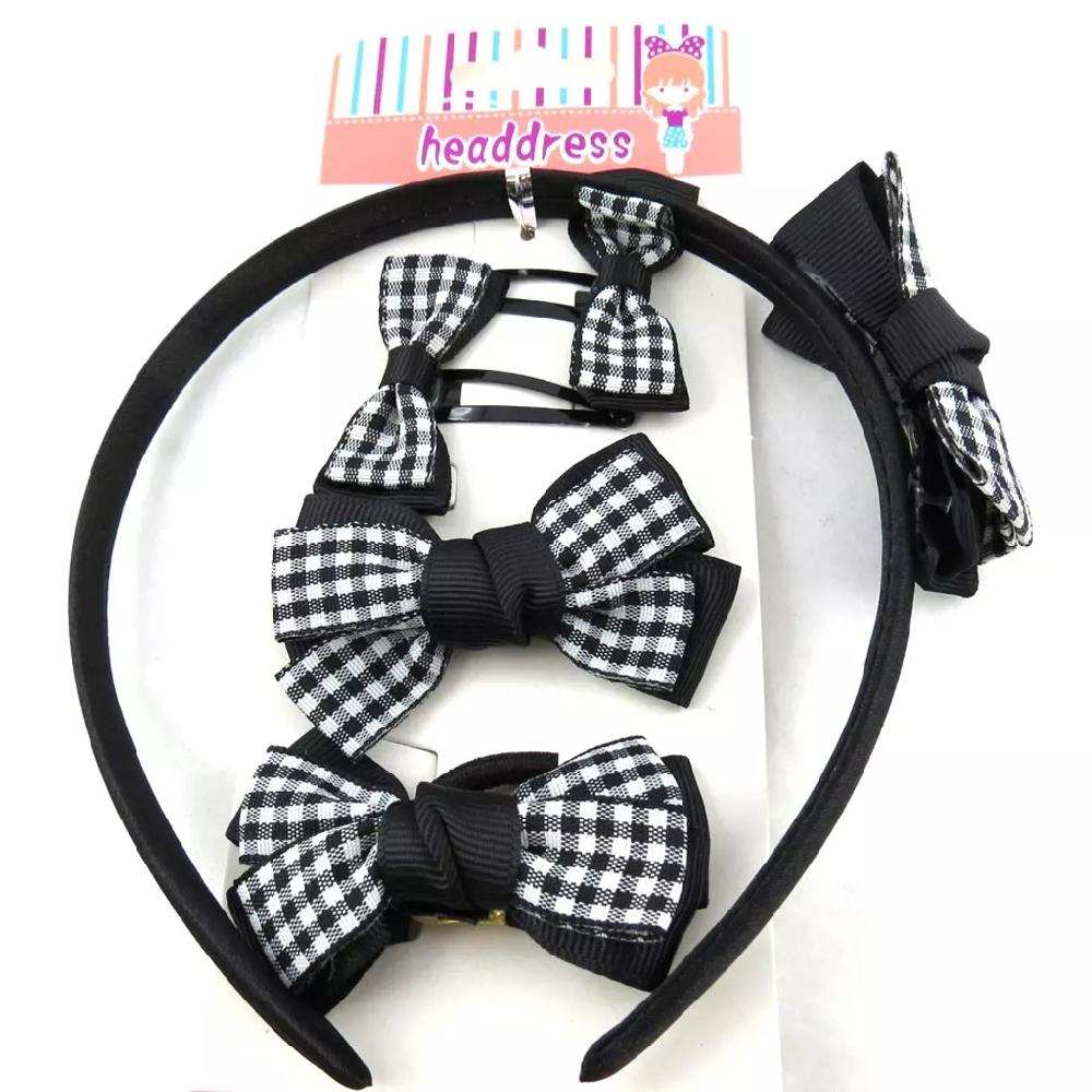 les trésors de lily Set coiffure enfant 'Scarlett' noir blanc 5 pièces [N0969]