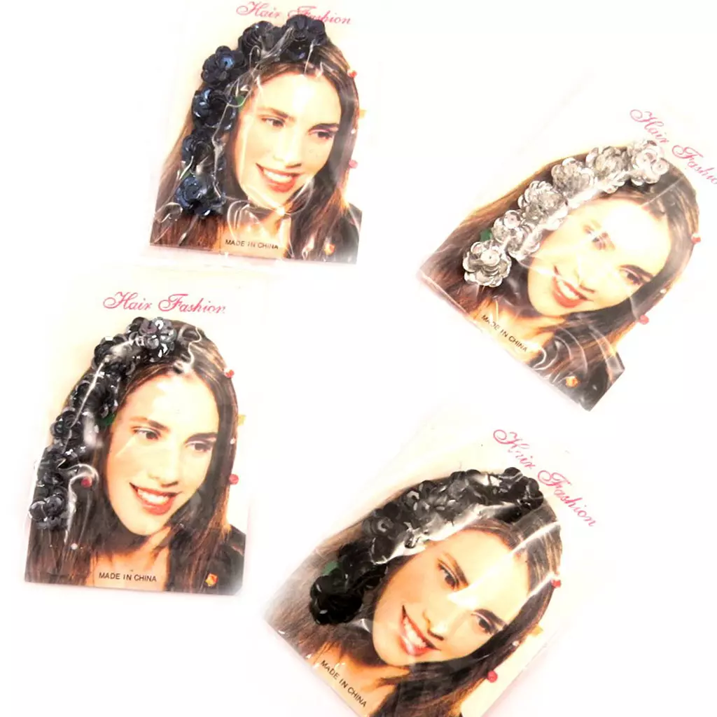 Les Trésors De Lily Set De 4 Décoration Cheveux 'Fleurs' Gris Noir Bleu Argenté [L6403]