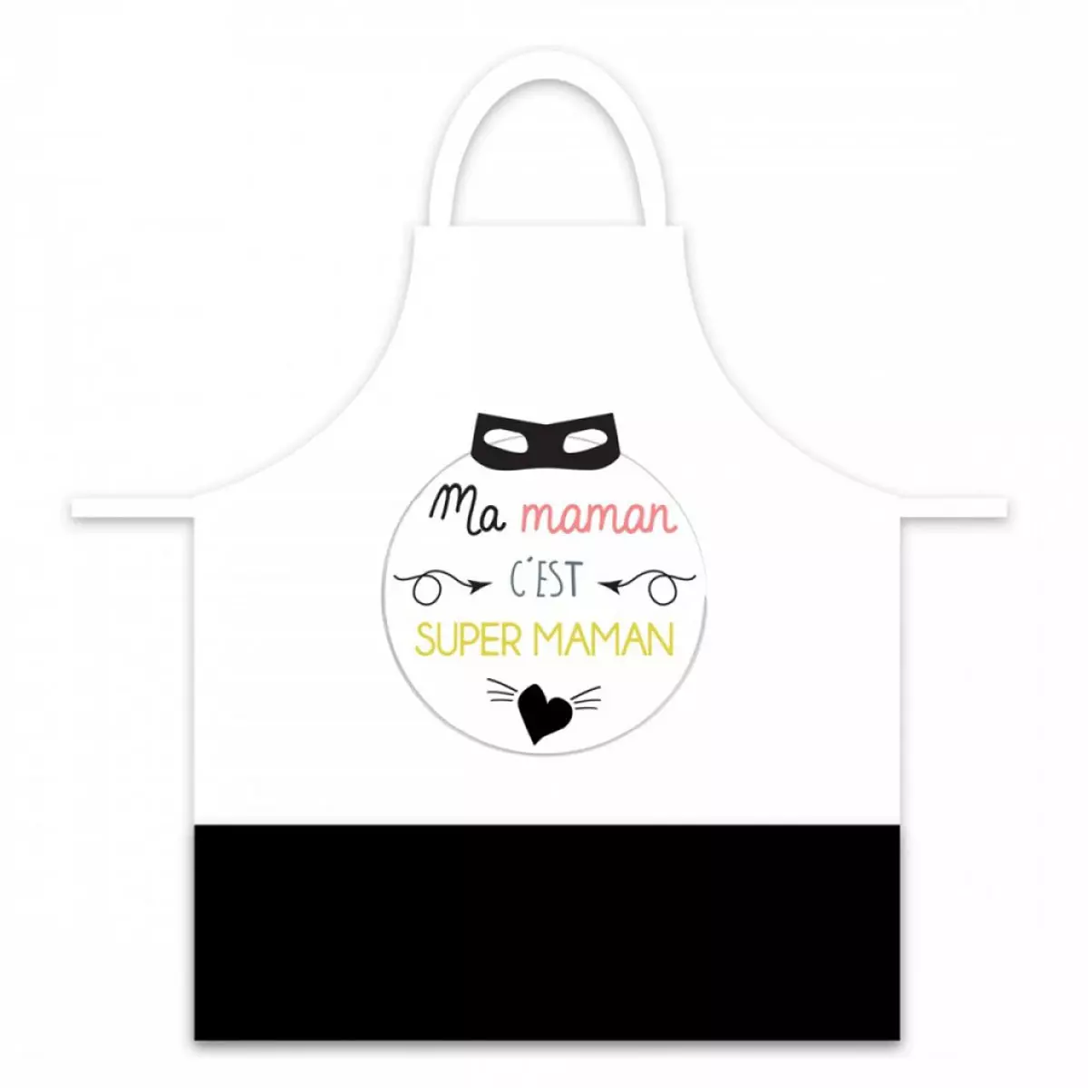 les trésors de lily Tablier créateur 'Ma Maman c'est Super Maman' blanc noir 78x68 cm [A2783]