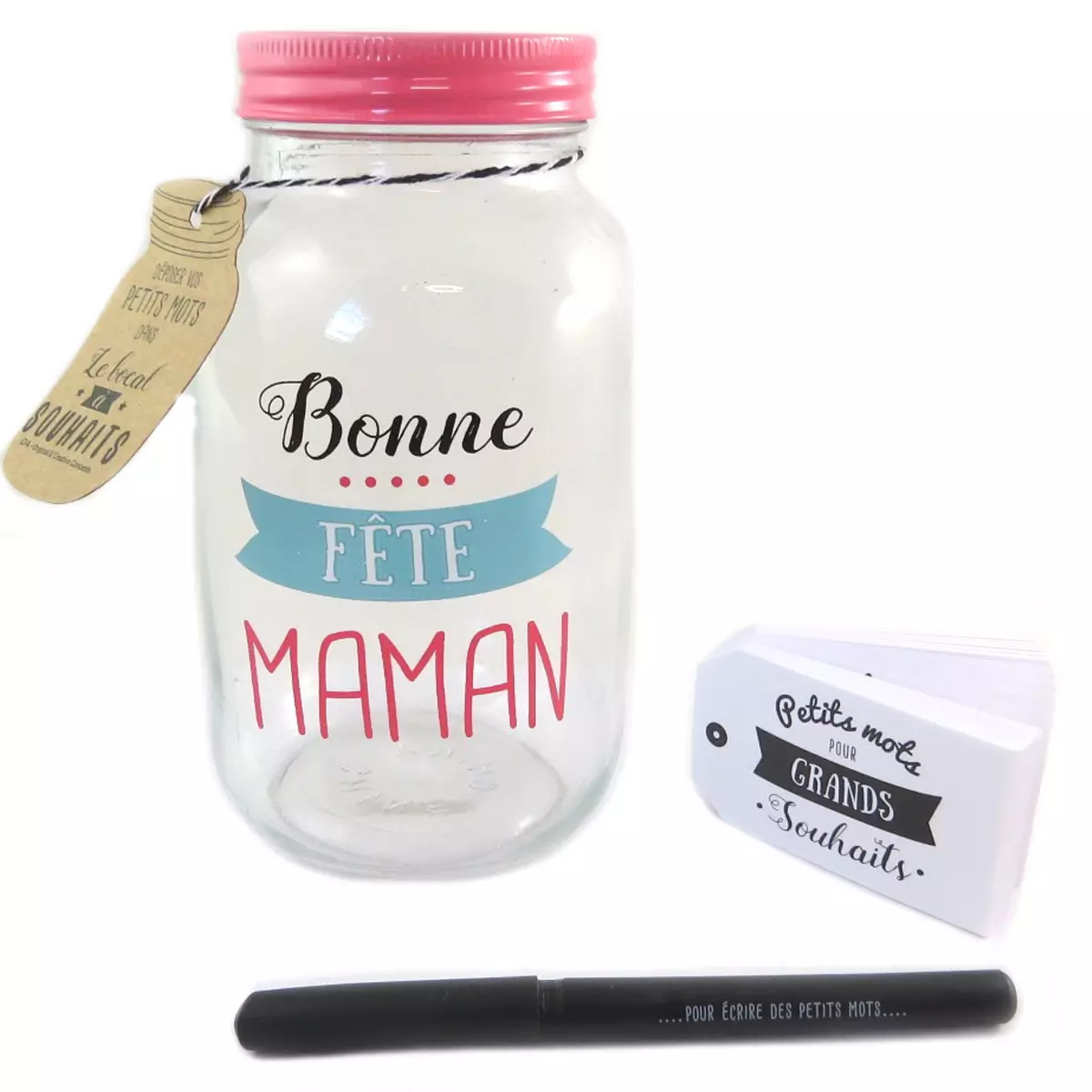 les trésors de lily Tirelire à messages 'Bonne Fête Maman' verre (mason jar) 175x10 cm [Q0337]