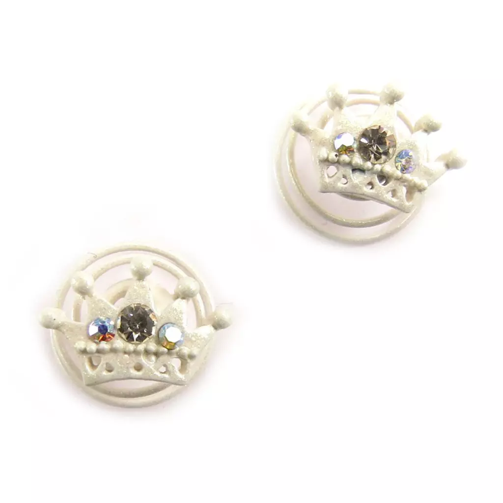 les trésors de lily Tortillas 'Couronne' Blanc 15x10 mm vendu par paire [B7941]