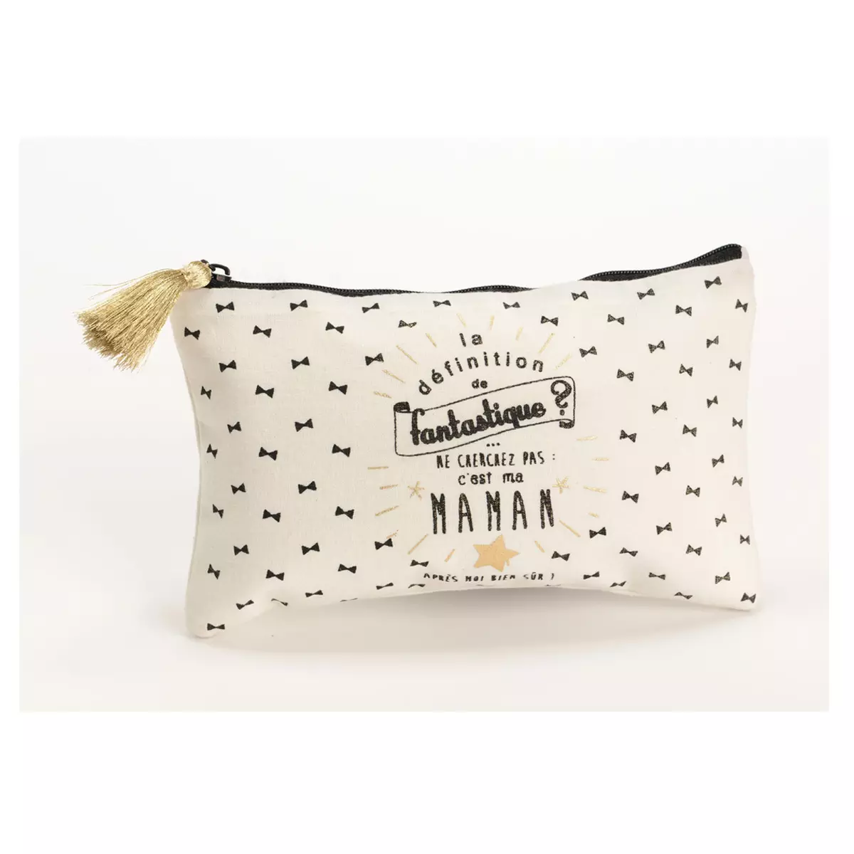 les trésors de lily Trousse plate coton 'Maman' noir beige (fantastique) 20x12 cm [Q9584]