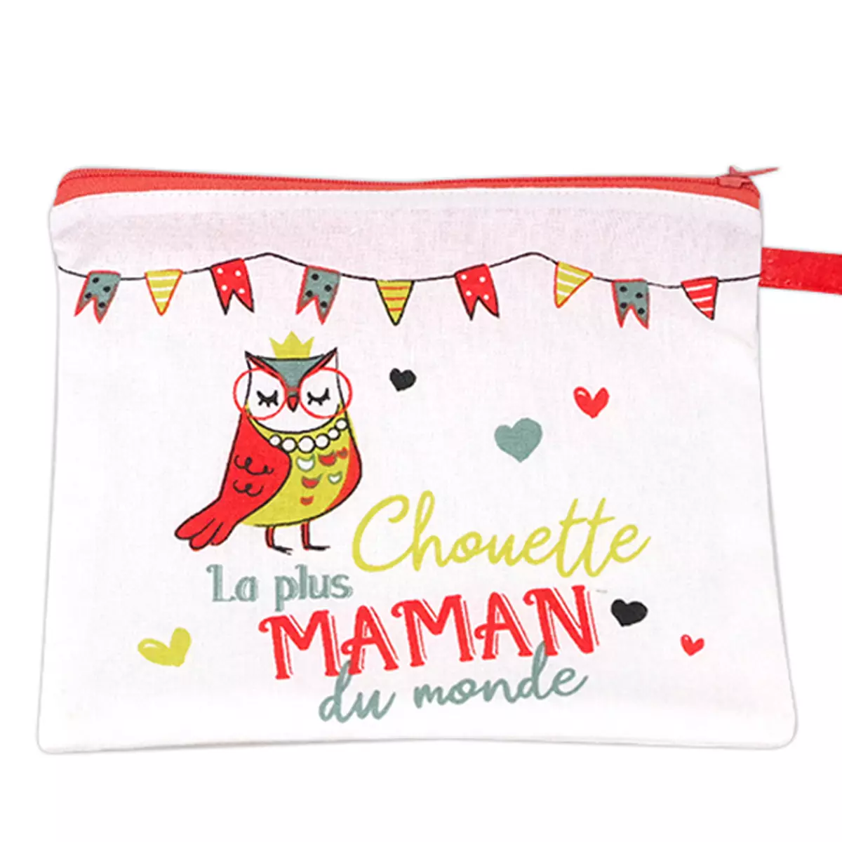 les trésors de lily Trousse plate coton 'Maman' rouge blanc (La plus Chouette Maman du monde) 20x14 cm [R6611]