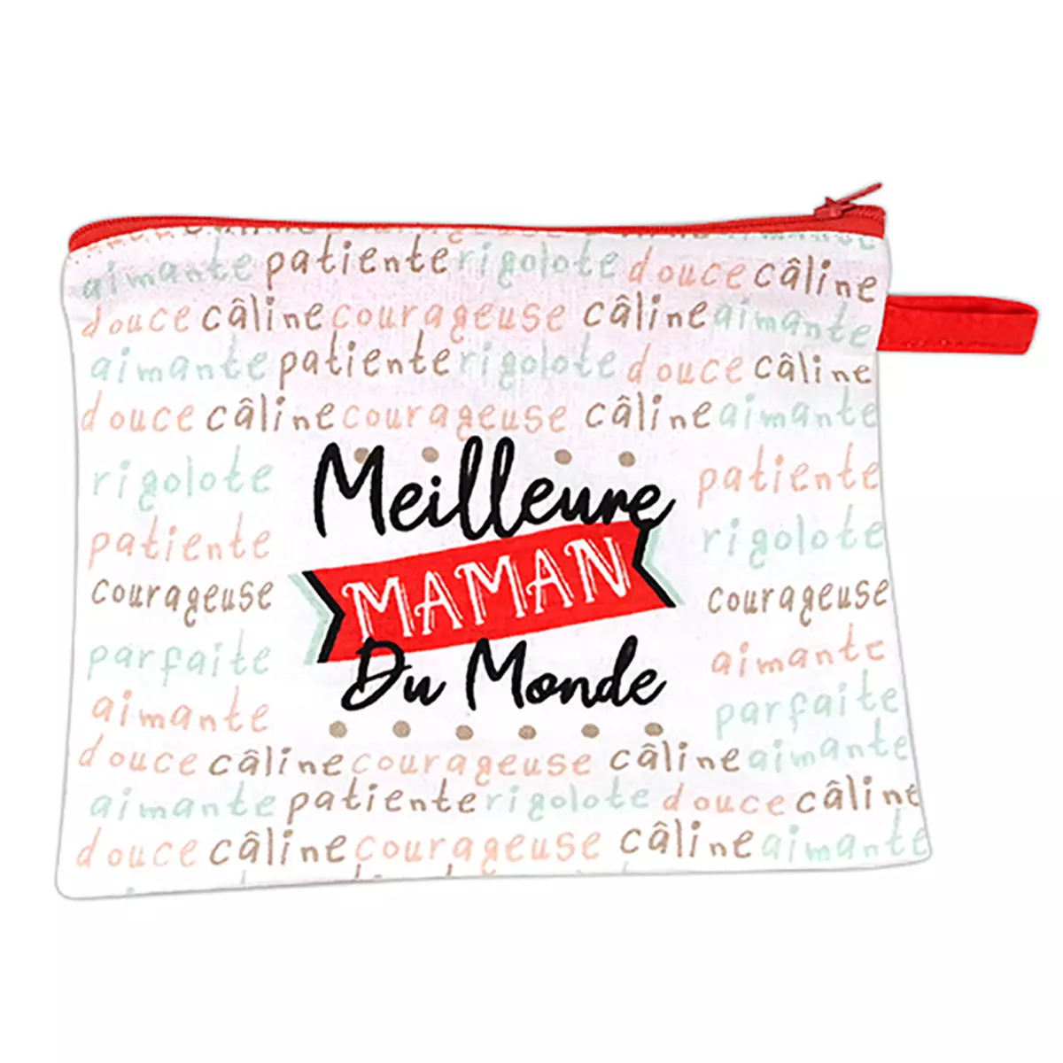 les trésors de lily Trousse plate coton 'Meilleure Maman du Monde' rouge blanc 20x14 cm [A3235]