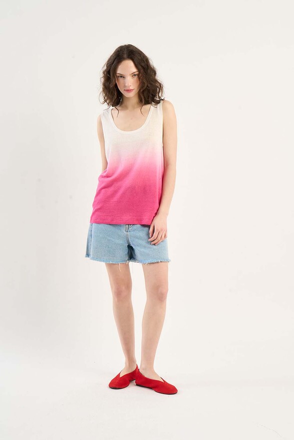 Les Tricots De Léa Débardeur Dip Dye En 100% Lin DIBOU Raspberry