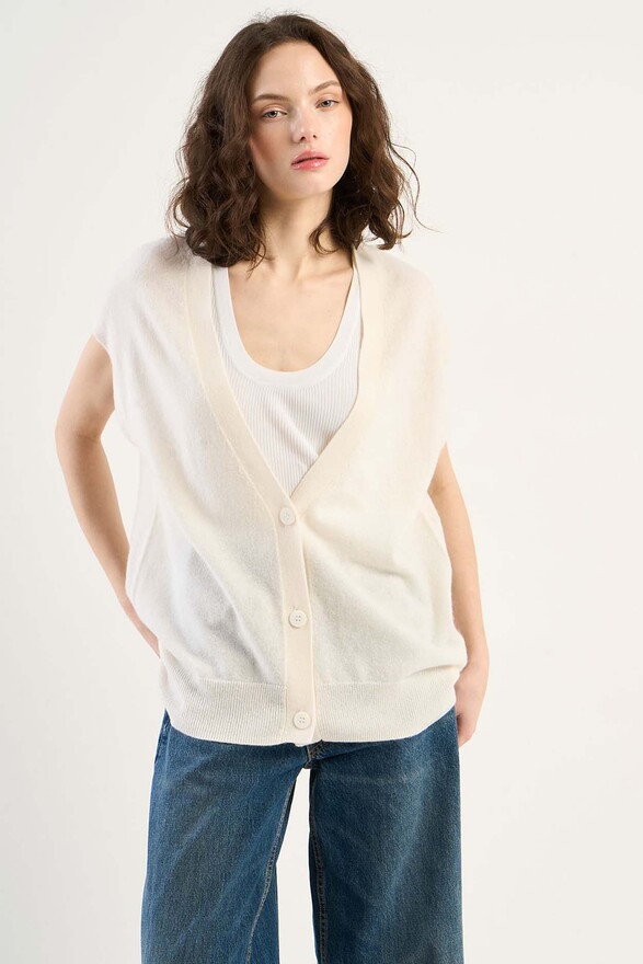 Les Tricots De Léa Gilet à Broderie Dos Sans Manches En 100% Cachemire GRISELDA Milk