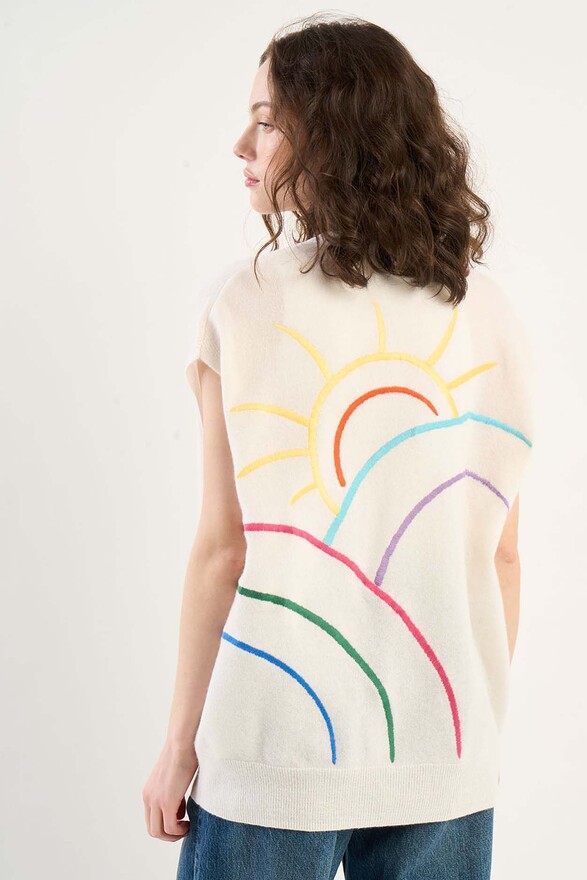 Les Tricots De Léa Gilet à Broderie Dos Sans Manches En 100% Cachemire GRISELDA Milk